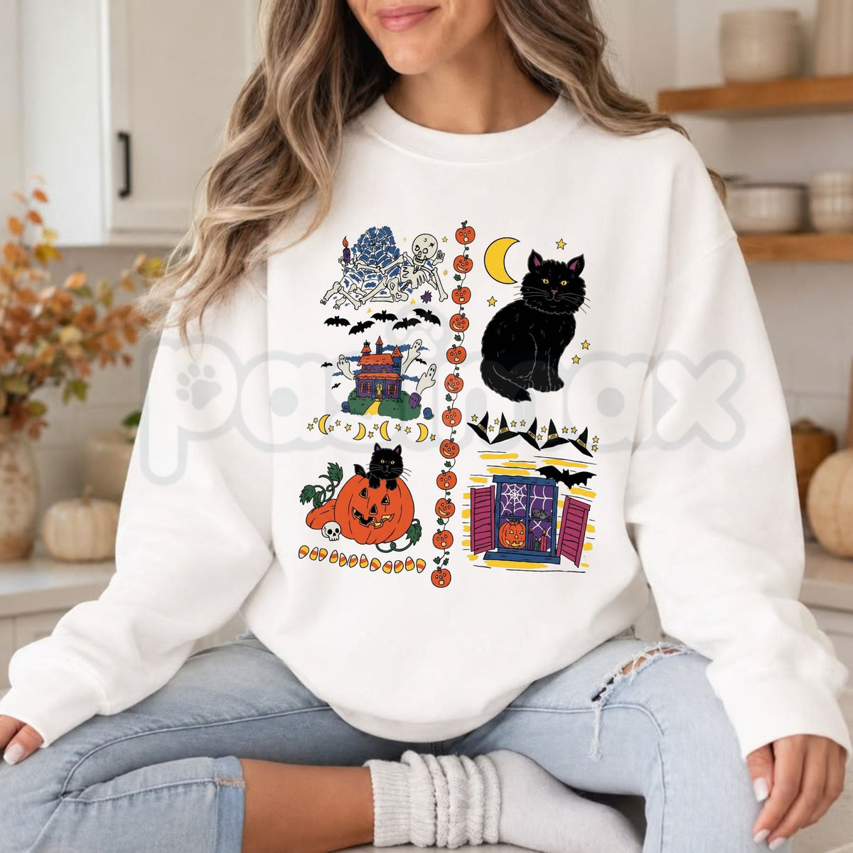 Vintage 90s Halloween Haunted House Sweatshirt | Retro Spooky Graphic Top-Pasimax