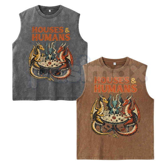 Vintage Acid Wash Fantasy Dragon Tabletop RPG Graphic Tank Top – D&D Dungeon Master Sleeveless Shirt, Retro Mythical Dragon Lightweight Cotton Unisex Top-Pasimax