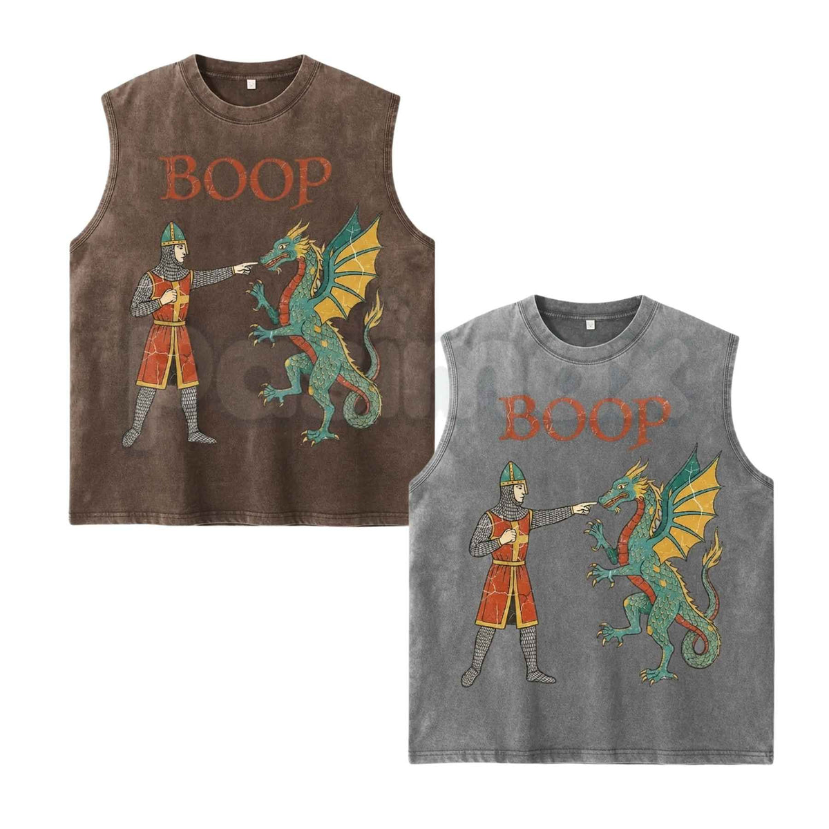 Vintage Acid Wash Medieval Dragon Meme Art Tank Top – Retro Illuminated Manuscript Graphic Muscle Tee, Distressed Lightweight Cotton Unisex Sleeveless Top-Pasimax