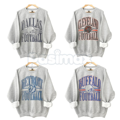Vintage All Team Football ASH GREY Crewneck Sweatshirt – Retro Collegiate Sports Fan Gear-Pasimax