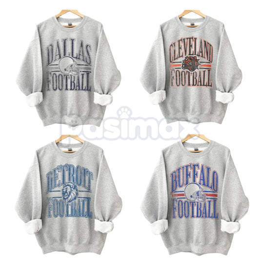 Vintage All Team Football ASH GREY Crewneck Sweatshirt – Retro Collegiate Sports Fan Gear-Pasimax