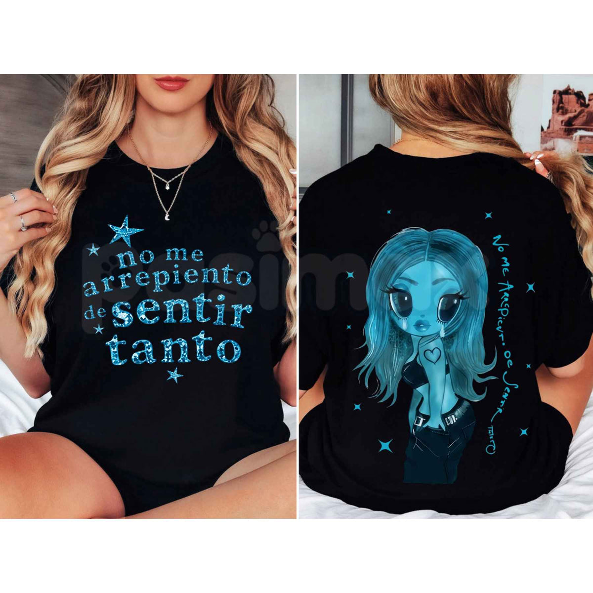 Vintage Blue Graphic Cotton T-Shirt – Casual Oversized Aesthetic Art Unisex Tee-Pasimax