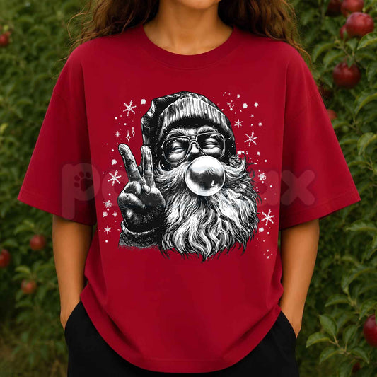 Vintage Bubble Gum Santa Black Graphic T-Shirt – Retro Christmas Holiday Unisex Cotton Tee-Pasimax
