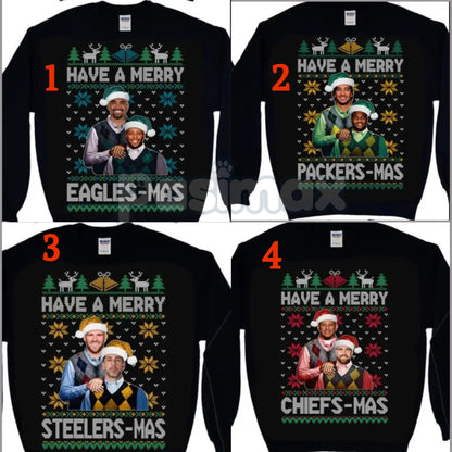 Vintage Christmas All Team Football Step Brothers Crewneck – Funny Holiday Movie Sweatshirt (Black)-Pasimax