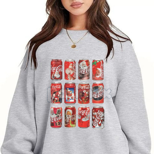 Vintage Coke Santa Cans Christmas Sweatshirt – Retro Holiday Crewneck-Pasimax