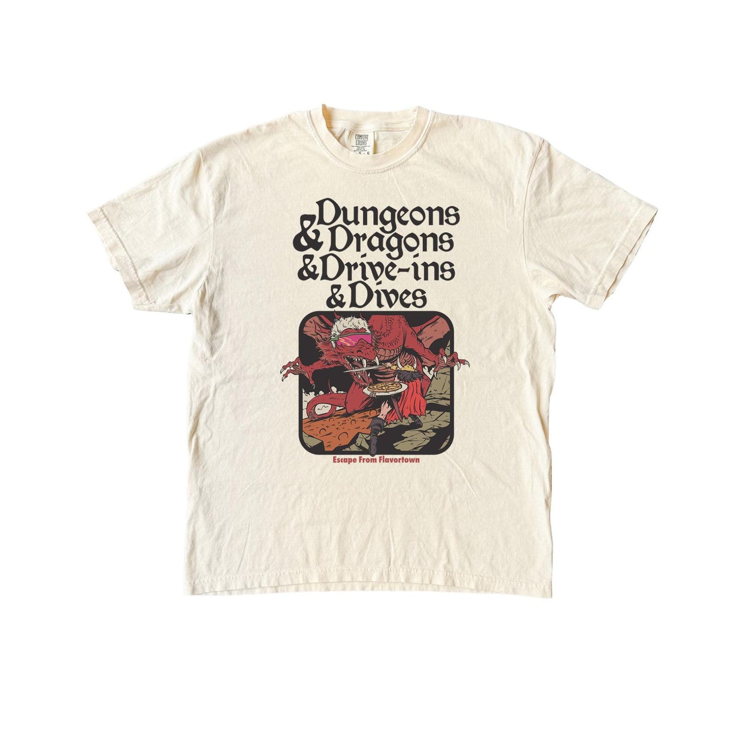 Vintage Food & Fantasy Tee – Dungeons and Dragons and Drive-Ins T-Shirt, Funny Comfort Colors Shirt, Retro Gamer Top, Fantasy RPG Gift-Pasimax