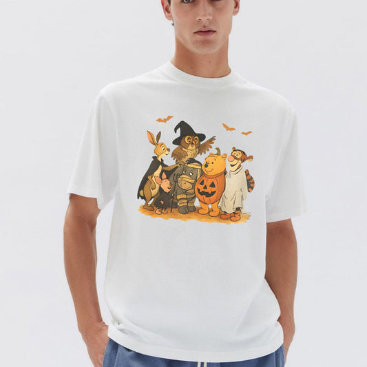 Vintage Halloween Animal Friends T-Shirt - Retro Cartoon Fall Tee, Cute & Spooky Collectors Apparel-Pasimax