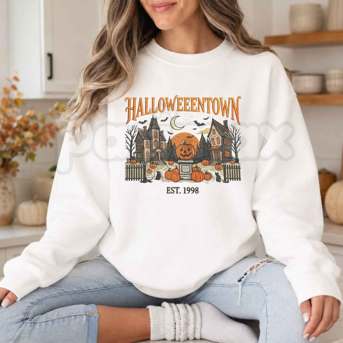 Vintage Halloweentown Est. 1998 Embroidered Sweatshirt – Retro Spooky Crewneck-Pasimax