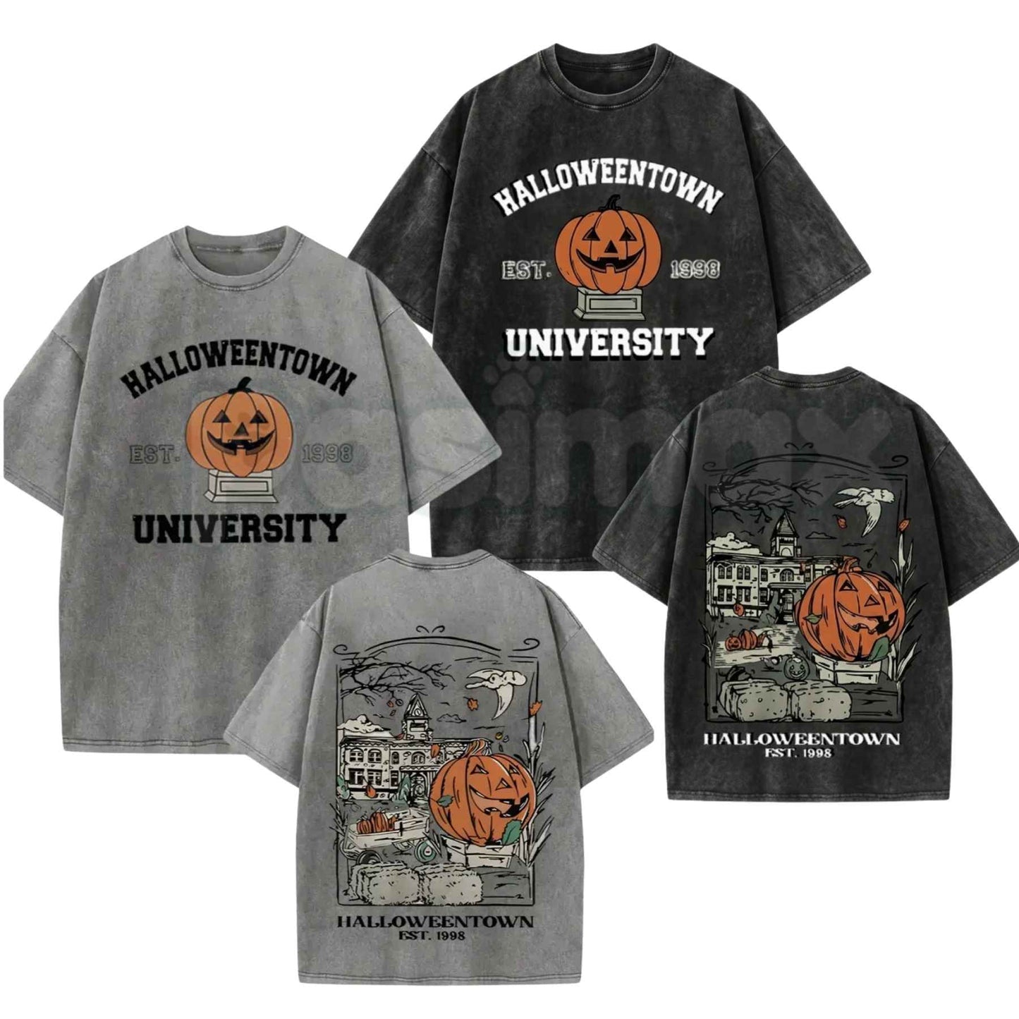 Vintage Halloweentown University Est 1998 T-Shirt – Pumpkin Spooky Town Washed Tee, Retro Autumn Movie Graphic Lightweight Cotton Unisex Top-Pasmax