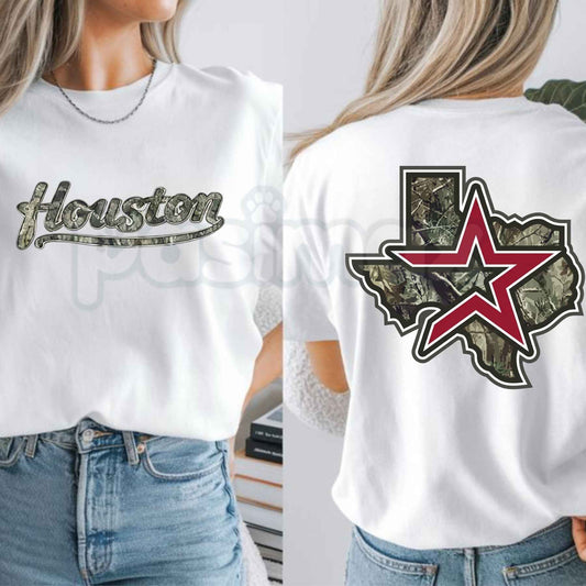 Vintage Houston Texas Camo Star Graphic T-Shirt – Lone Star State Retro Camouflage Unisex Cotton Streetwear Shirt-Pasimax