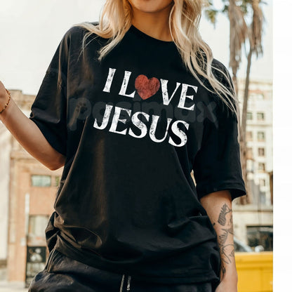 Vintage "I Love Jesus" Print T-Shirt - Retro 70s Christian Graphic Tee, Faith-Based Throwback Apparel, Classic Jesus Peace & Love Fan Gift-Pasimax