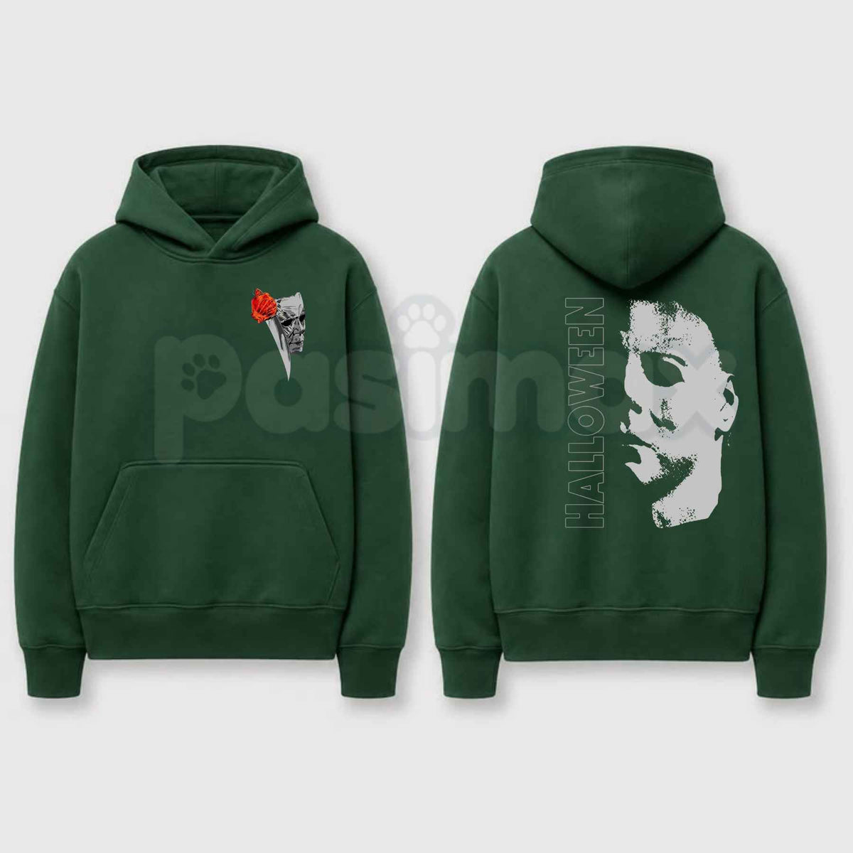 Vintage Michael Myers Hoodie – Retro Halloween Horror Movie Graphic Pullover, Spooky Season Horror Icon Sweatshirt, Unisex Heavy Blend-Pasimax