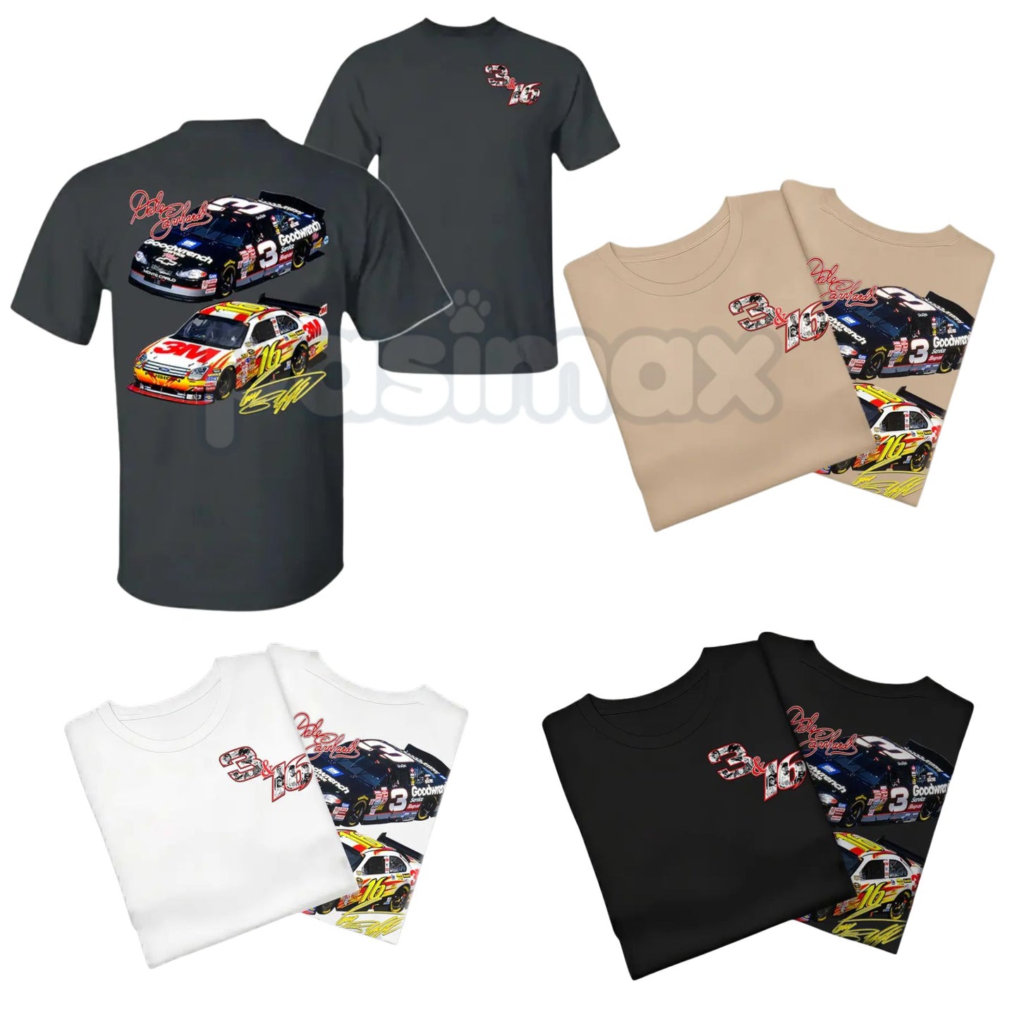 Vintage Racing Legacy 3 & 16 Stock Car T-Shirt - Retro Double-Sided Racing Tee, Classic 90s Bootleg Style Stock Car Apparel, Motorsports Heritage Fan Shirt-Pasimax