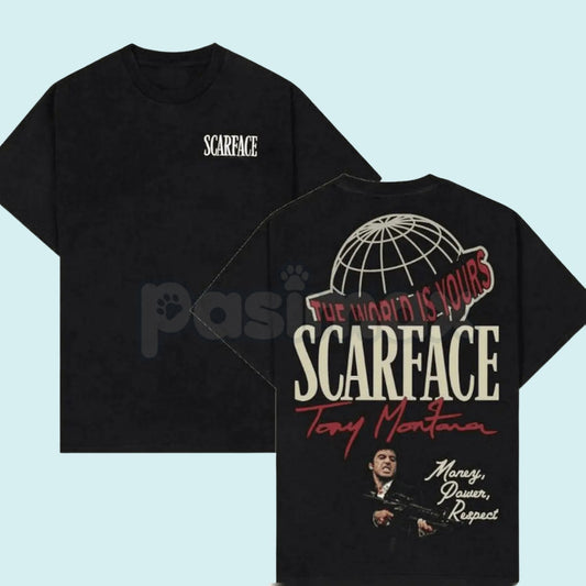 Vintage Scarface Two-Sided T-Shirt - Tony Montana Legacy Apparel, 80s Crime Drama Fan Tee, Iconic Movie Quote Cotton Shirt-Pasimax