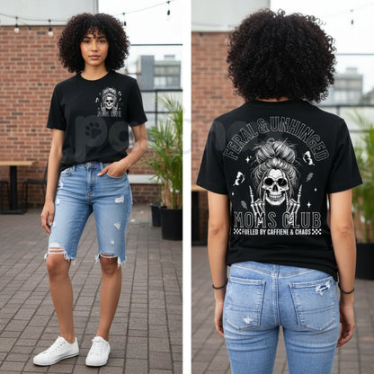 Vintage Skeleton Coffee Mom T-Shirt - Feral and Unhinged Moms Club Grunge Tee, Premium 100% Cotton Gothic Motherhood Shirt, Retro Spooky Aesthetic Mom Gift, Coffee-Obsessed Skeleton Graphic Top, Comfortable Lived-In Mama Streetwear-Pasimax