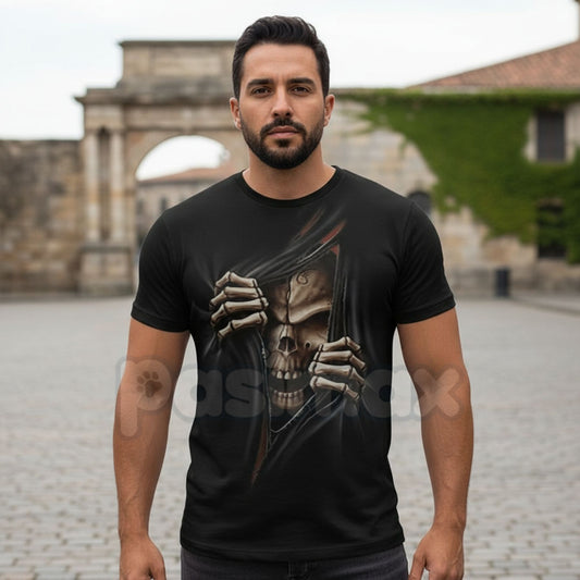 Vintage Skeleton Skull Graphic T-Shirt - Retro Biker Aesthetic Human Skull Tee, Premium 100% Cotton Distressed Streetwear Top, Desert Grunge Rock & Roll Apparel, Soft Lived-In Heavyweight Skeleton Shirt, Made in USA Hand-Drawn Graphic-Pasimax