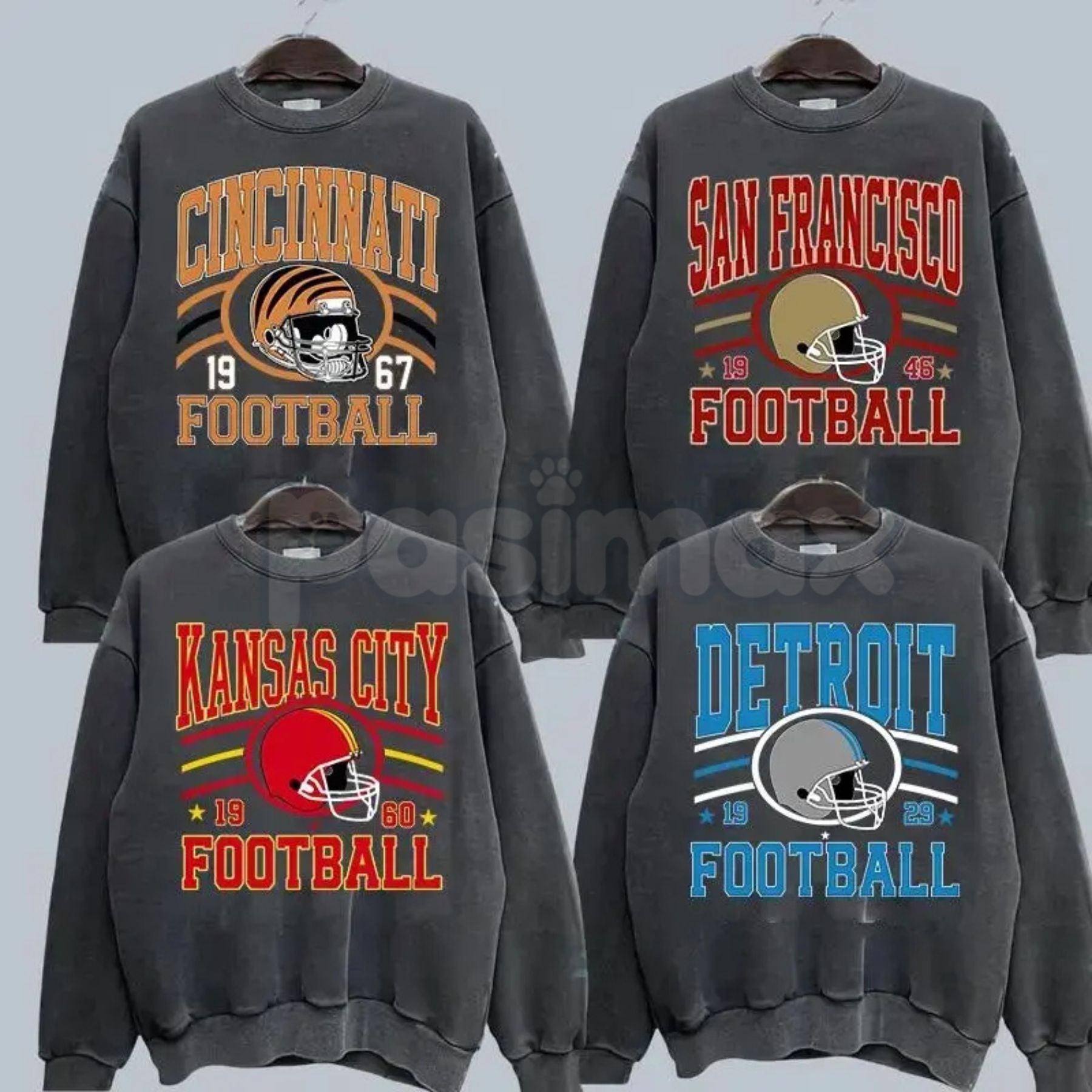 Vintage Team Football Oversized 90s Sweatshirt – Dark Heather Washed Retro Crewneck-Pasimax