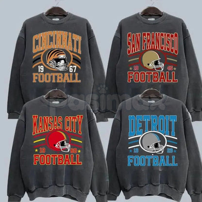 Vintage Team Football Oversized 90s Sweatshirt – Dark Heather Washed Retro Crewneck-Pasimax