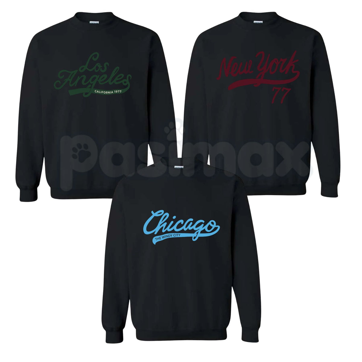 Vintage US City Script Black Sweatshirt | Retro City Pride Graphic Crewneck-Pasimax