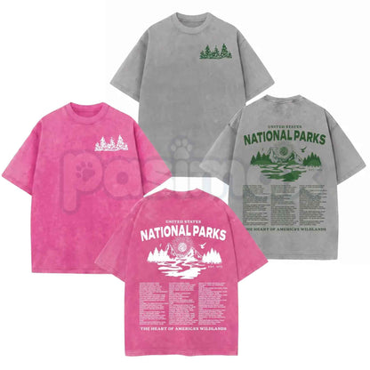 Vintage Wash National Parks Graphic Tee – Oversized Acid Wash T-Shirt, Retro Outdoor Nature Mountain Lightweight Cotton Unisex Top-Pasimax