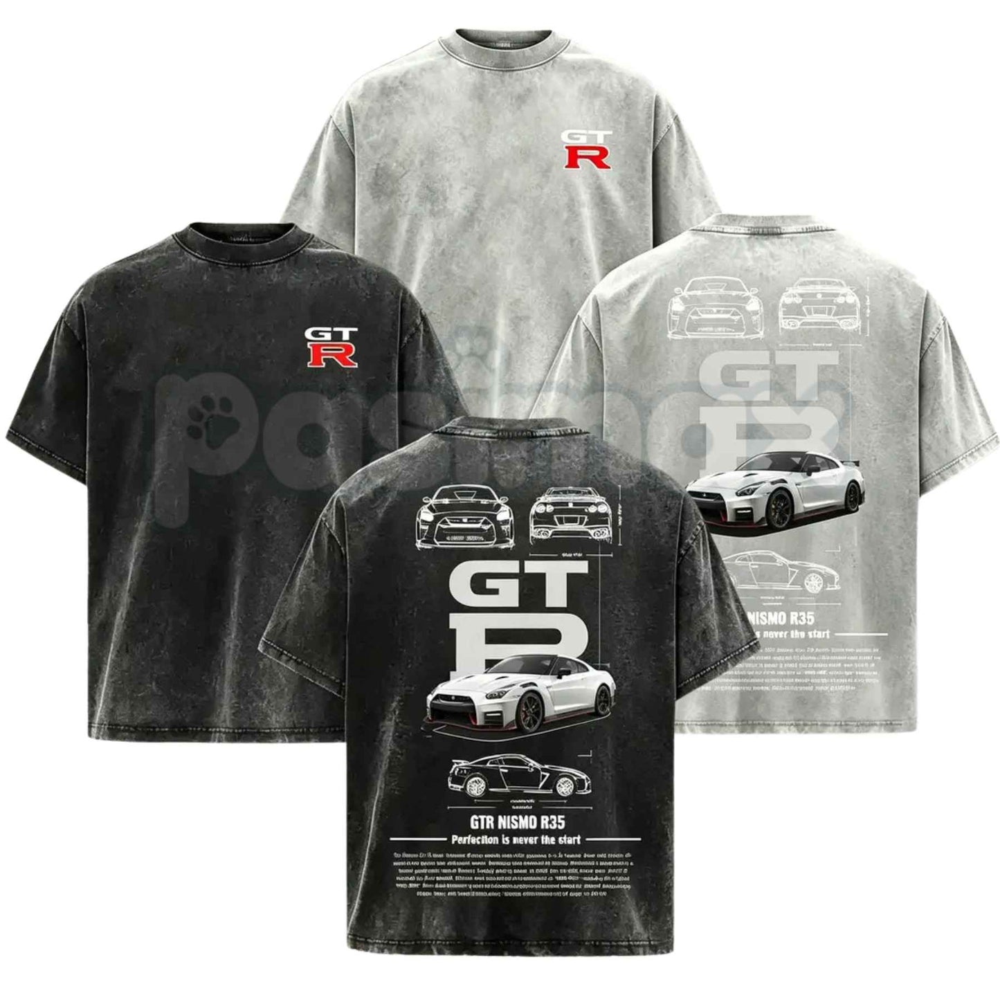 Vintage Washed GTR R35 Graphic T-Shirt – JDM Racing Culture Streetwear, Retro Nissan Sports Car Graphic Tee, Acid Washed Lightweight Cotton Unisex Top-Pasimax