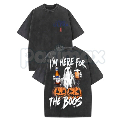 Vintage Washed Michelob Ultra Ghost I'm Here For The Boos T-Shirt – Funny Halloween Beer Graphic Tee, Double Sided Lightweight Cotton Unisex Top-Pasimax