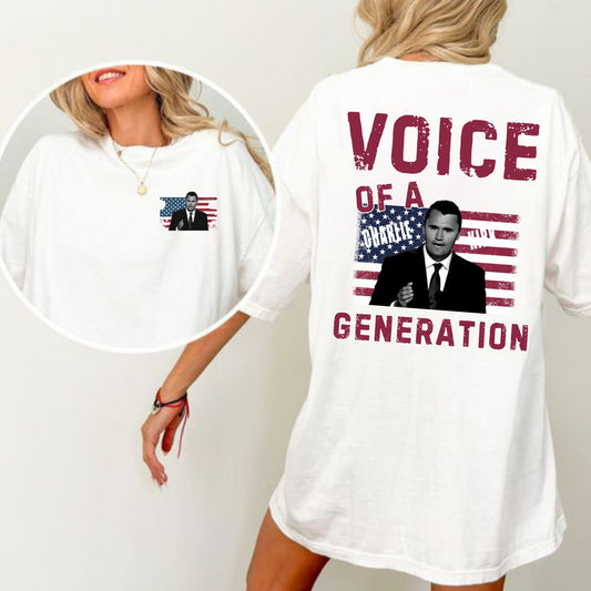 "Voice of a Generation" Charlie Kirk T-Shirt - Double-Sided Unisex Tee, Political Statement Apparel-Pasimax