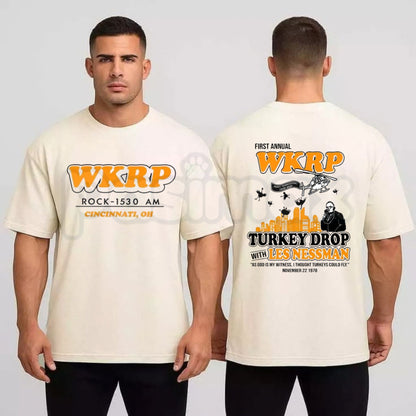 WKRP Turkey Drop T-Shirt – Les Nessman As God Is My Witness Thanksgiving Graphic Tee-Pasimax