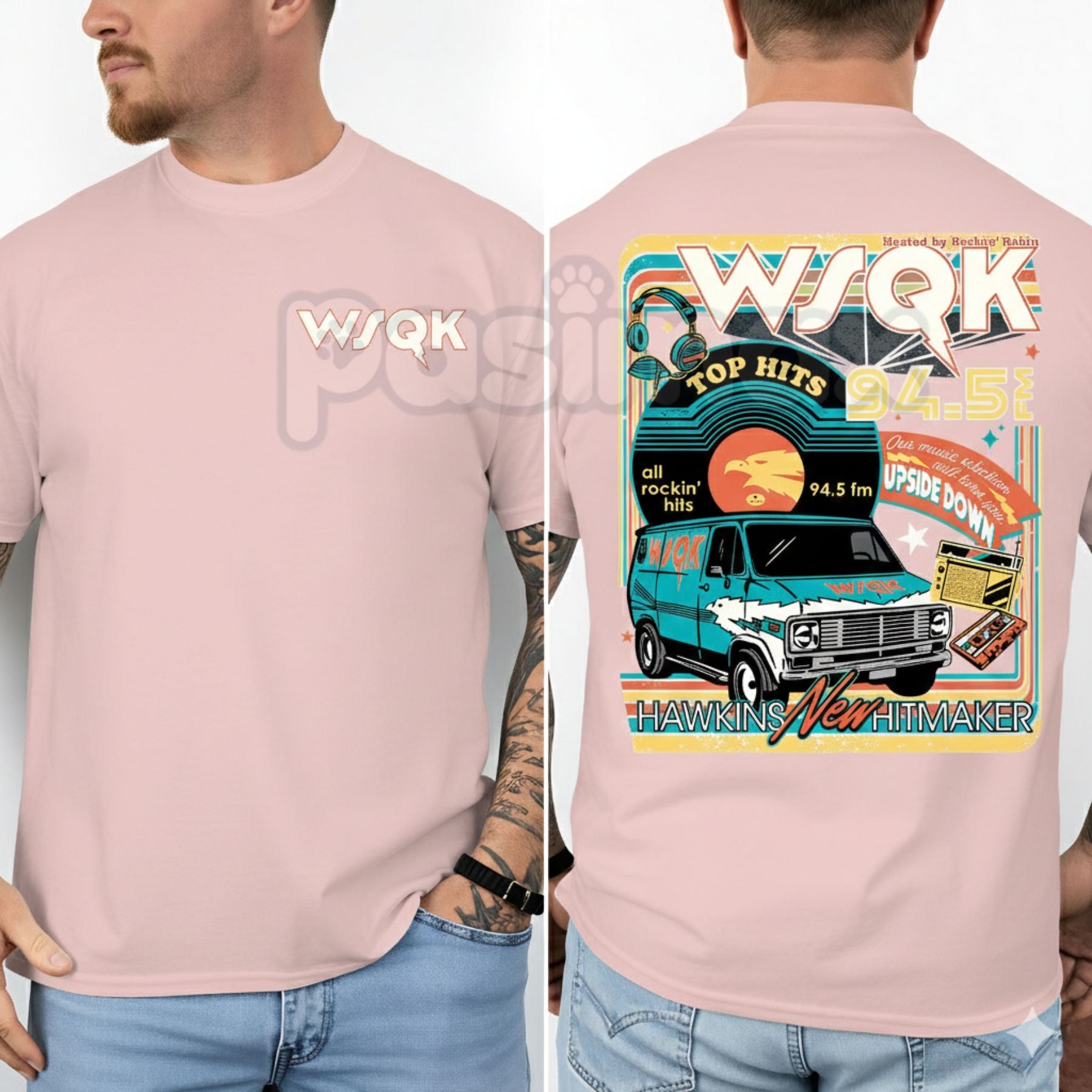WSQK Hawkins Hellfire Club T-Shirt - Vintage 80s Radio Style Graphic Tee, Funny Tabletop Gaming Fantasy Shirt, Eddie Munson Inspired Hawkins Fan Apparel-Pasimax