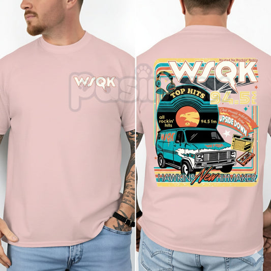 WSQK Hawkins Hellfire Club T-Shirt - Vintage 80s Radio Style Graphic Tee, Funny Tabletop Gaming Fantasy Shirt, Eddie Munson Inspired Hawkins Fan Apparel-Pasimax