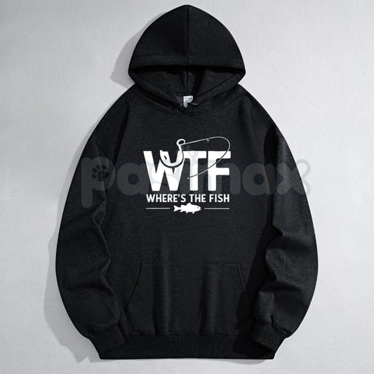 "WTF, Where Is The Fish" Hoodie – Funny Fishing Meme Pullover, Angler Humor Apparel & Statement Gear, Unisex-Pasimax