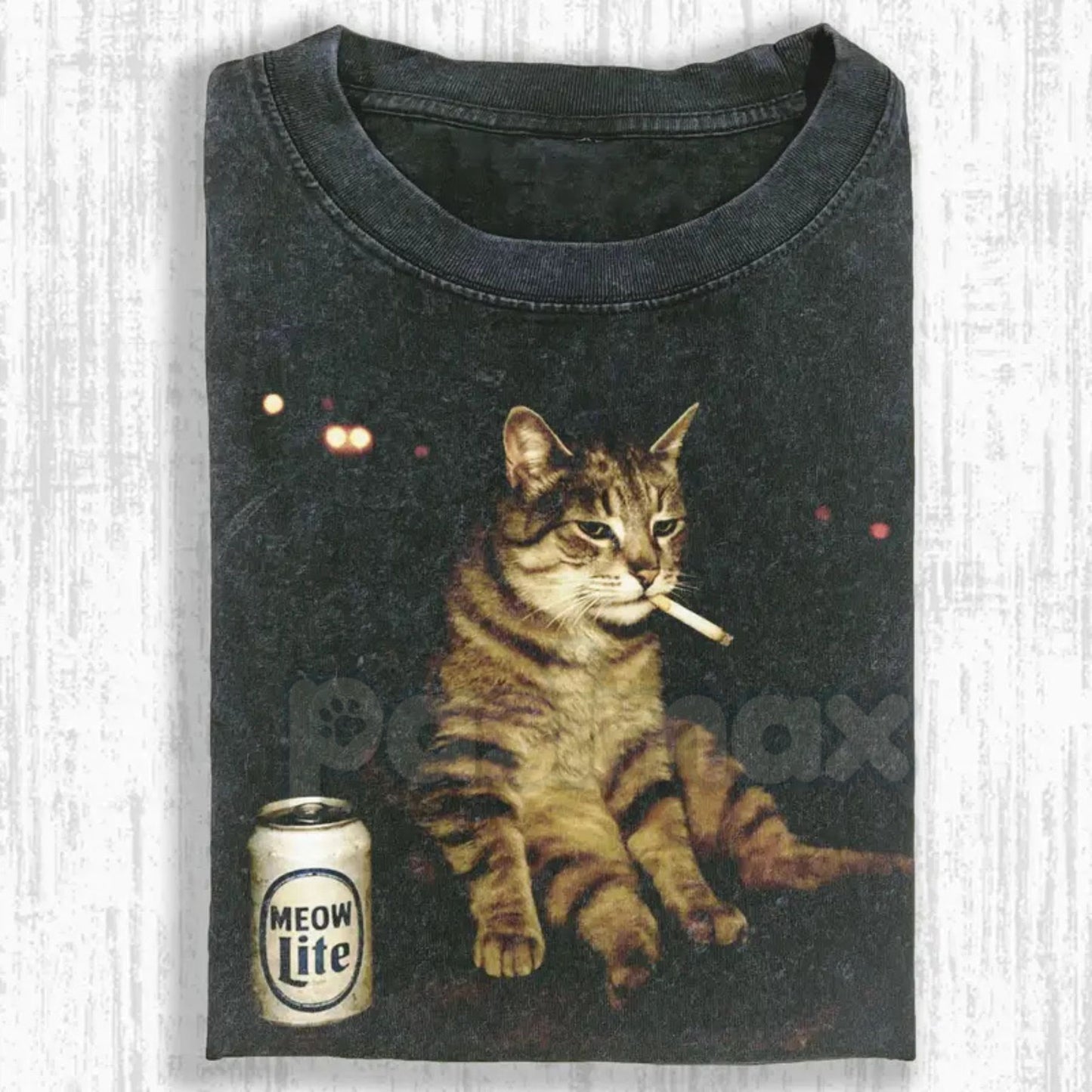 Wacky Cat Printed Design Unisex Oversized T-Shirt – Vintage Washed Graphic Crew Neck Tee-Pasimax