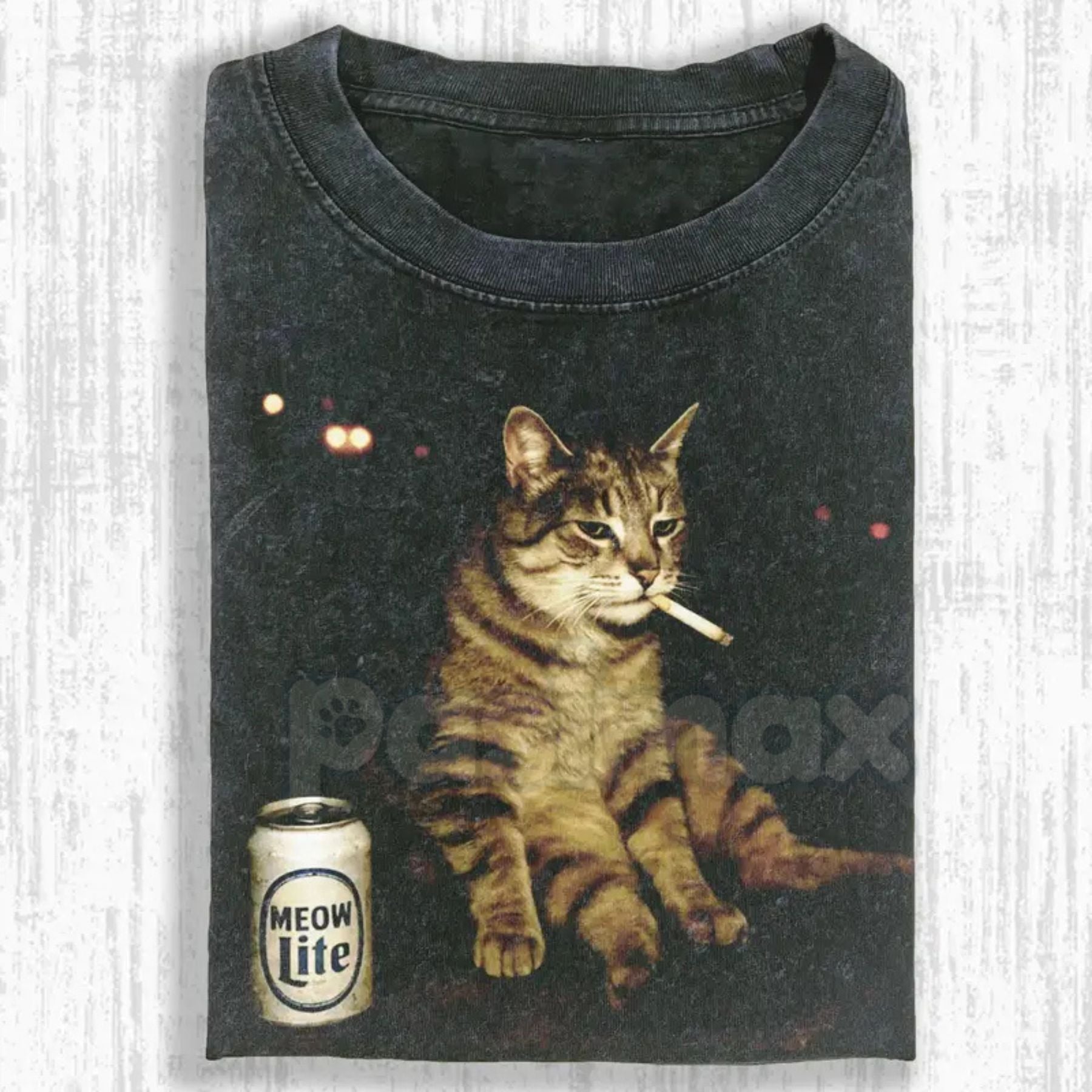 Wacky Cat Printed Design Unisex Oversized T-Shirt – Vintage Washed Graphic Crew Neck Tee-Pasimax