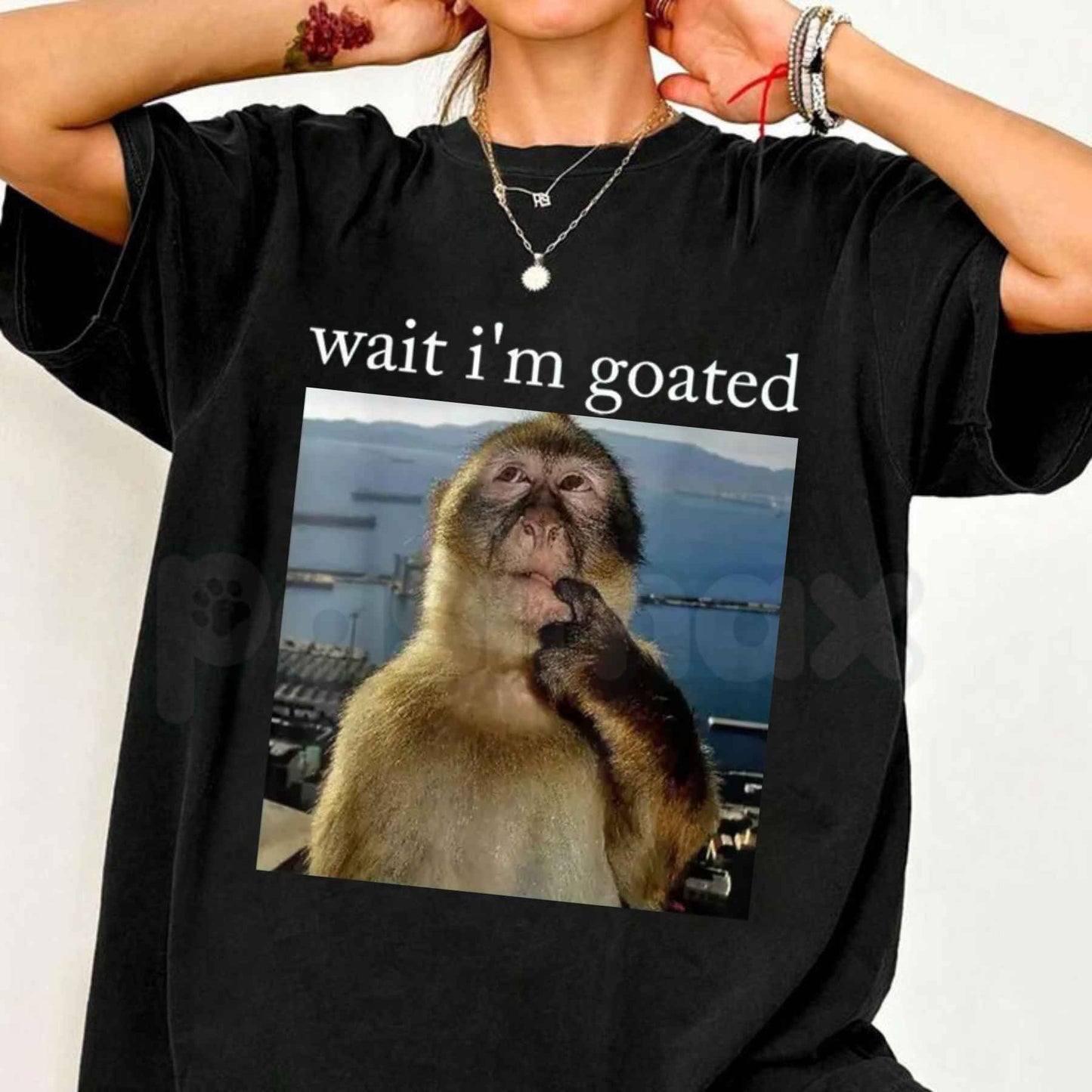 Wait I'm Goated Funny Thinking Monkey Meme T-Shirt – Viral Brainrot Humor Unisex Cotton Streetwear Graphic Tee-Pasimax