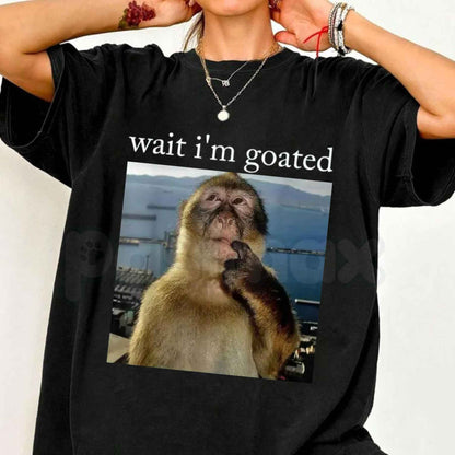 Wait I'm Goated Funny Thinking Monkey Meme T-Shirt – Viral Brainrot Humor Unisex Cotton Streetwear Graphic Tee-Pasimax