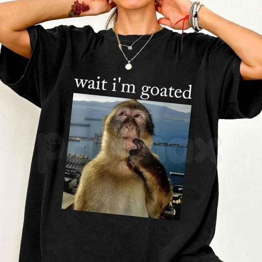 Wait I'm Goated Funny Thinking Monkey Meme T-Shirt – Viral Brainrot Humor Unisex Cotton Streetwear Graphic Tee-Pasimax