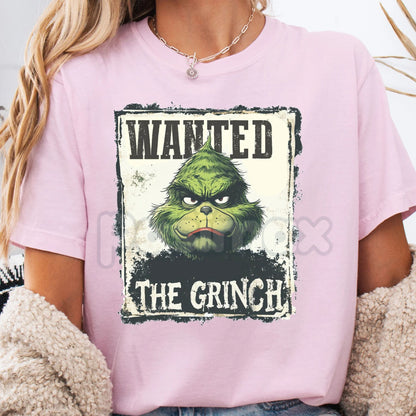 Wanted Grinch Graphic T-Shirt - Dr. Seuss Funny Christmas Tee, Holiday Curmudgeon Apparel, Unisex Whoville Slogan Shirt-Pasimax