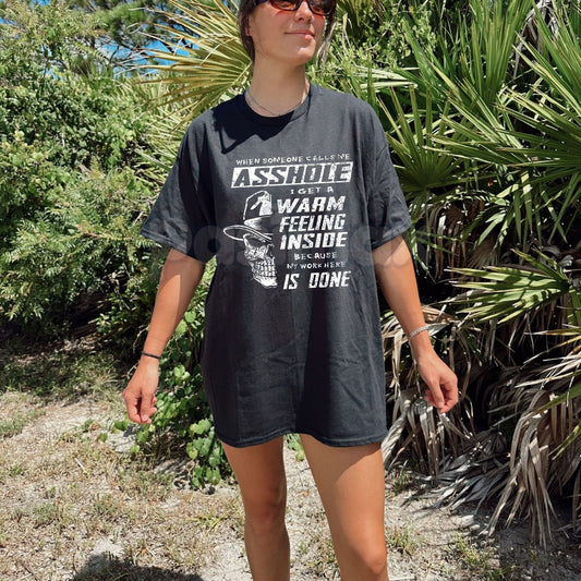 "Warm Feeling Inside" A-Hole Skull Print T-Shirt - Funny Edgy Slogan Tee, Men's Self-Aware Humor Apparel, Rebellious Graphic Shirt-Pasimax