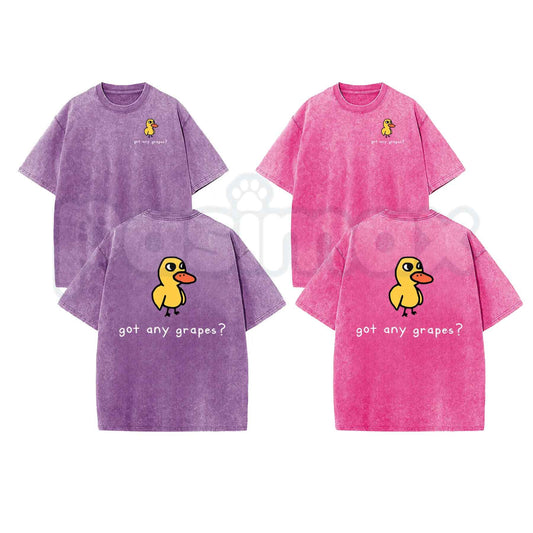 Washed Eat Grapes Duck Graphic T-Shirt – Retro Funny Meme Animal Tee, Vintage Acid Washed Lightweight Cotton Unisex Streetwear Top-Pasimax