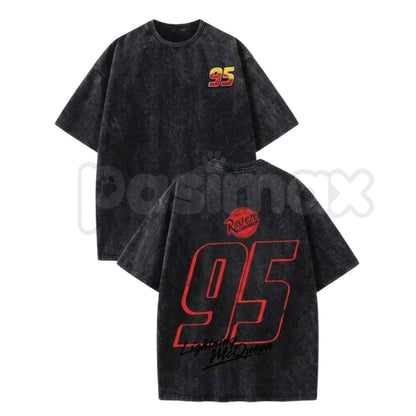 Washed Racing Tee 95 Graphic T-Shirt – Retro Motorsport Streetwear Oversized Y2K Shirt, Vintage Acid Washed Lightweight Cotton Unisex Top-Pasimax