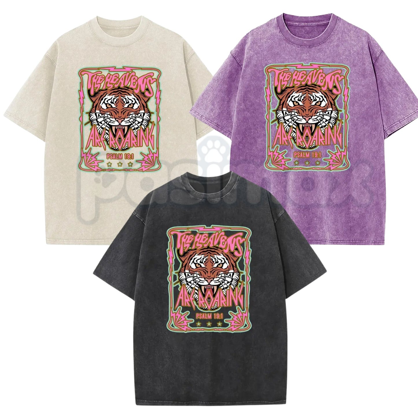 Wayii Fashion The Heavens Roaring Tiger T-Shirt – Unisex Acid Wash Vintage Graphic Tee, Lightweight Retro Cotton Streetwear Top-Pasimax