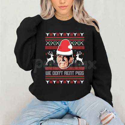 "We Don't Rent Pigs" Ugly Christmas Sweater | Funny Western Movie Christmas Sweatshirt | Tombstone Fan Holiday Jumper-Pasimax