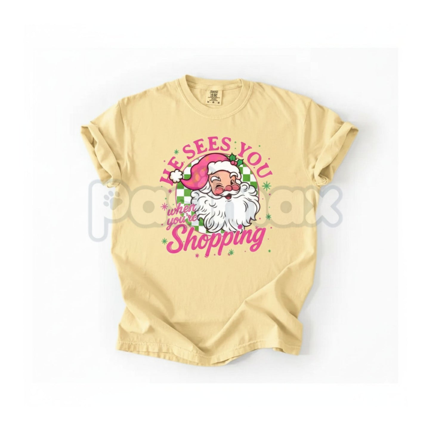 'We See You When You're Shopping' Comfort Colors® T-Shirt – Funny Christmas Santa Spy Tee, Holiday Shopping Humor Shirt-Pasimax