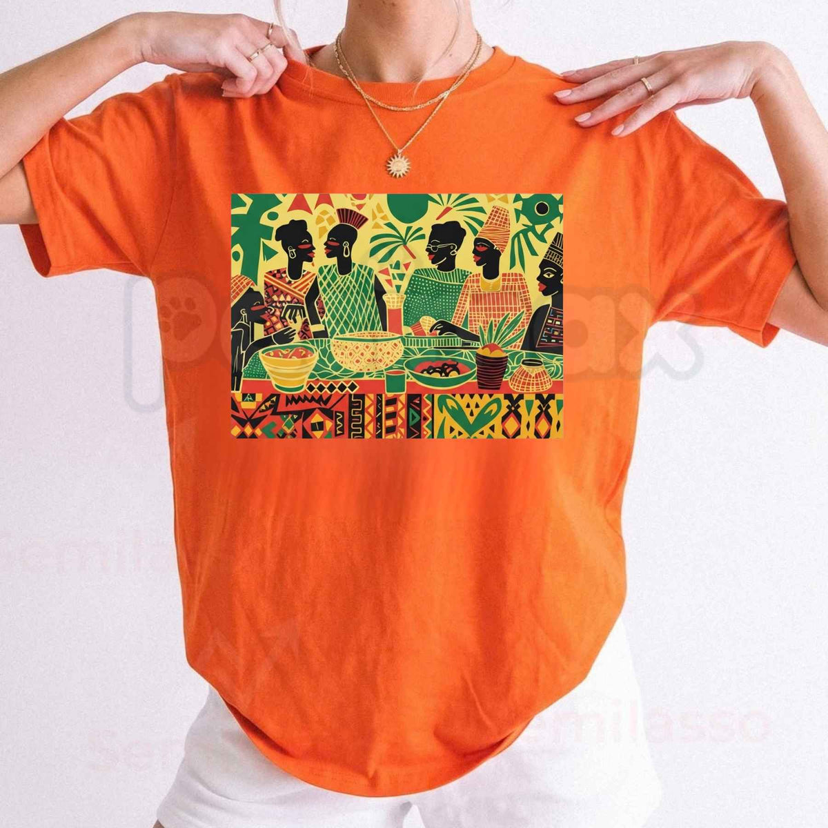 West African Dinner Scene T-Shirt – Cultural Heritage Gathering Unisex Graphic Tee-Pasimax