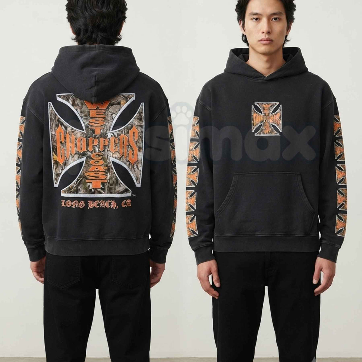 West Coast Choppers Washed Hoodie – Vintage Biker Pullover, Classic Motorcycle Streetwear-Pasimax