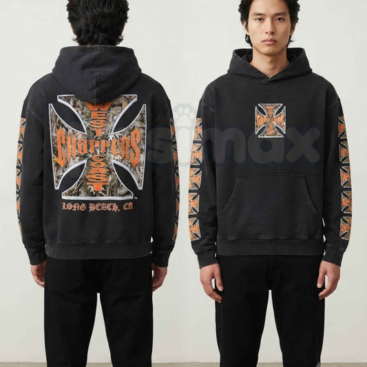 West Coast Choppers Washed Hoodie – Vintage Biker Pullover, Classic Motorcycle Streetwear-Pasimax