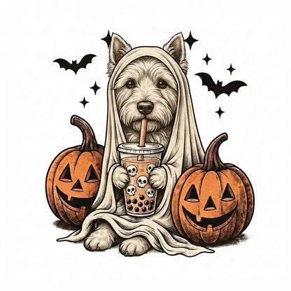 Comfort Colors® Custom Ghost & Boba Tea Halloween Dog T-Shirt – Spooky Season Bubble Tea Graphic Tee, Cute Ghost Dog Unisex Top & Gift