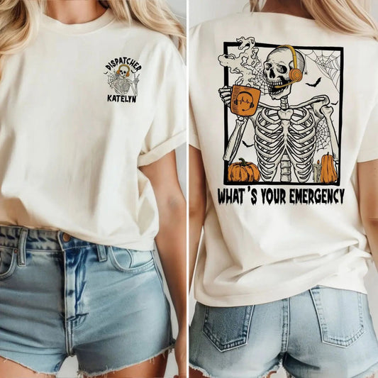 "What's Your Emergency" 911 Dispatcher T-Shirt - Custom Halloween Crewneck, Personalized Dispatcher Gift-Pasimax