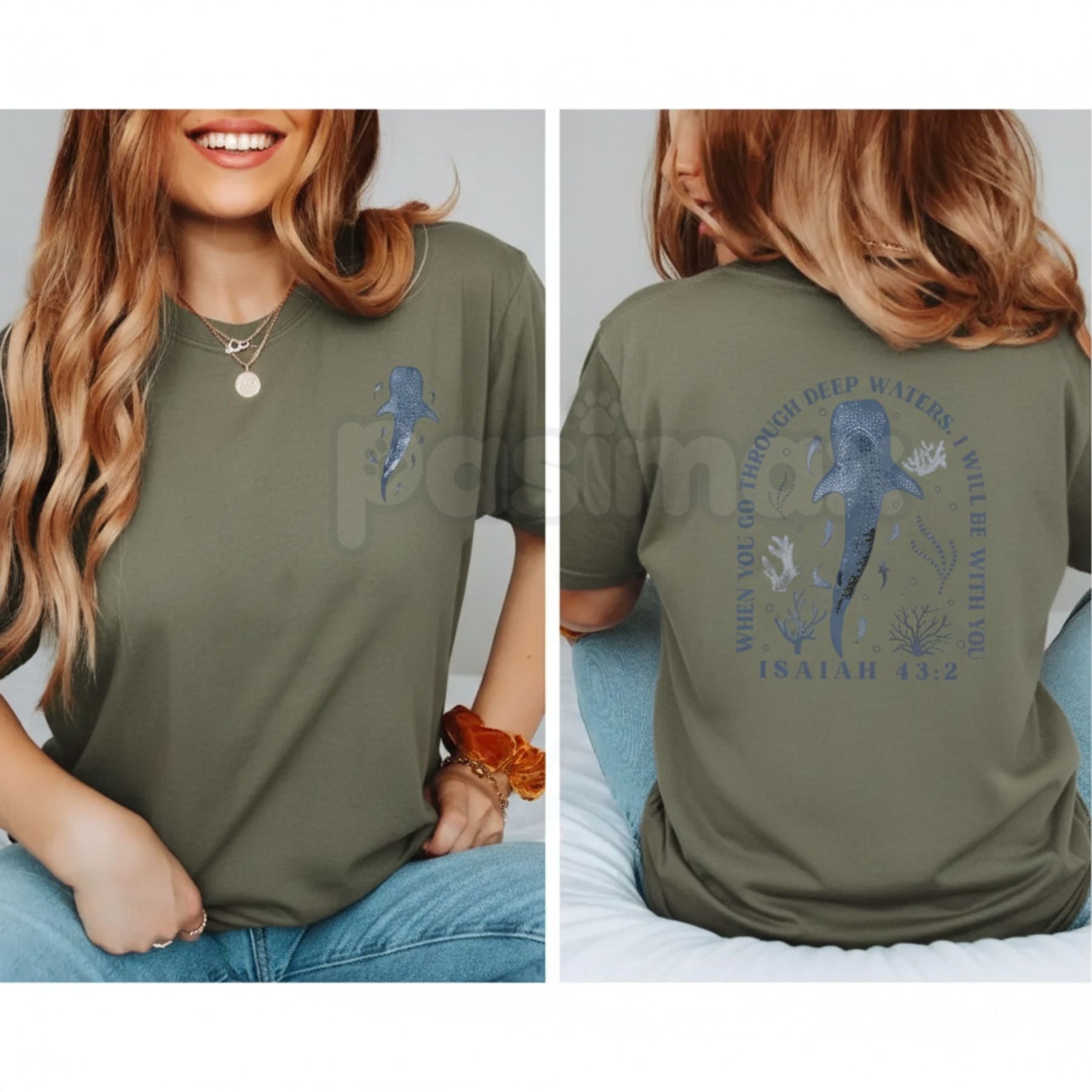 "When You Go Through Deep Waters" Christian T-Shirt - Isaiah 43:2 Inspirational Faith Tee, Scripture Verse Religious Graphic Shirt, Premium Heavyweight Hope & Encouragement Top, Minimalist Christian Gift for Women & Men, Ocean Inspired Spiritual Apparel-Pasimax