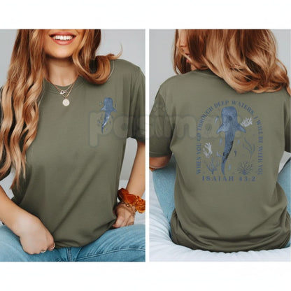 "When You Go Through Deep Waters" Christian T-Shirt - Isaiah 43:2 Inspirational Faith Tee, Scripture Verse Religious Graphic Shirt, Premium Heavyweight Hope & Encouragement Top, Minimalist Christian Gift for Women & Men, Ocean Inspired Spiritual Apparel-Pasimax